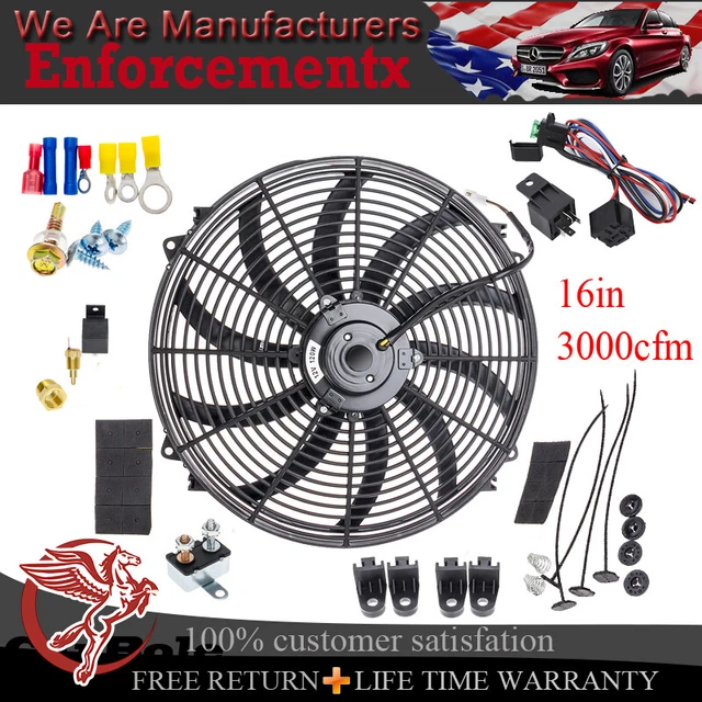 16" 3000CFM Black Electric Radiator Fan Thermostat Wiring Switch Relay Kits 12V 16" 3000CFM Black Electric Radiator Fan Thermostat Wiring Switch Relay Kits 12V