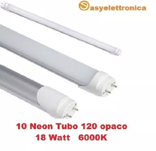 Set Di 10 Tubi Neon Led 18 Watt Da 120 Cm Vetro Opaco Attacco T8 Luce Fredda