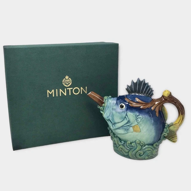 Minton Majolica Style Spiky Fish Vintage Porcelain Teapot Teapot 1996 Minton Majolica Style Spiky Fish Vintage Porcelain Teapot Teapot 1996