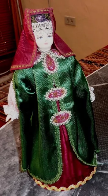 Handmade souvenir collection, porcelain art, textiles doll festive folk, Russian