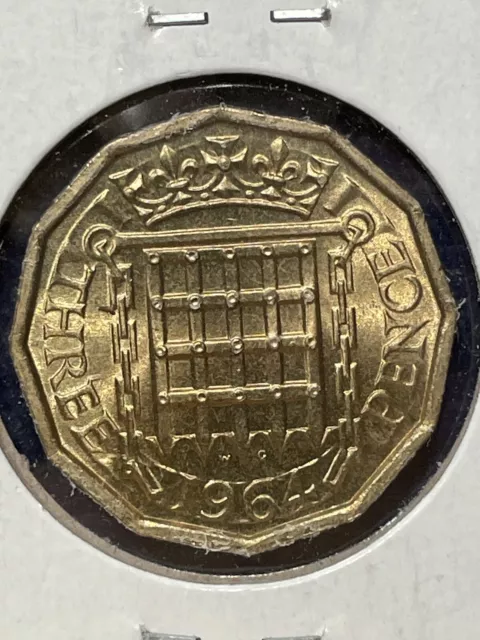 1964 Three Pence Coin from Great Britain, nice uncirculated coin