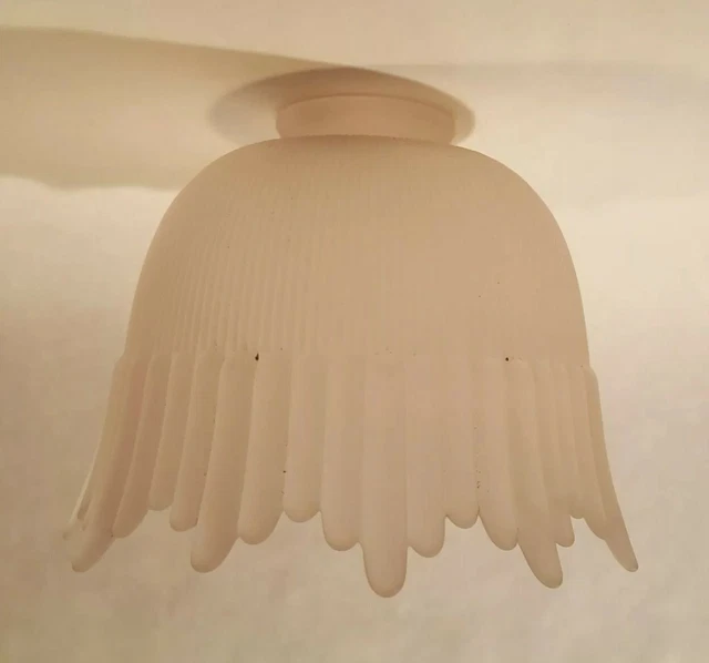 Antique Frosted Pale Ambur Glass Light Lamp Shade Ruffled Edge 2.25" Fitter