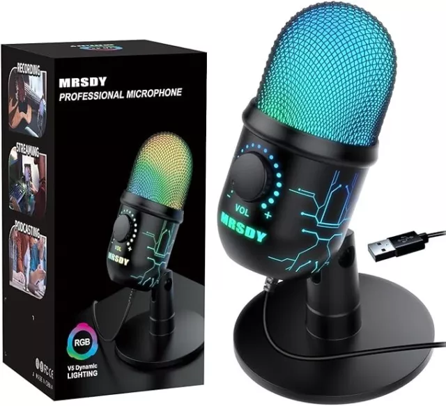 Gaming Microphone, USB Computer Microphone for PC, Mac, PS4/5, Condenser Podcast