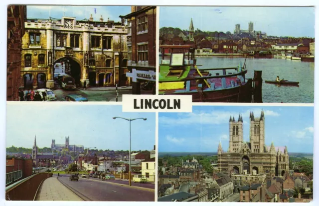 1960s Postcard Boats on Brayford Water Pelham Bridge Stonebow Lincoln Unposted