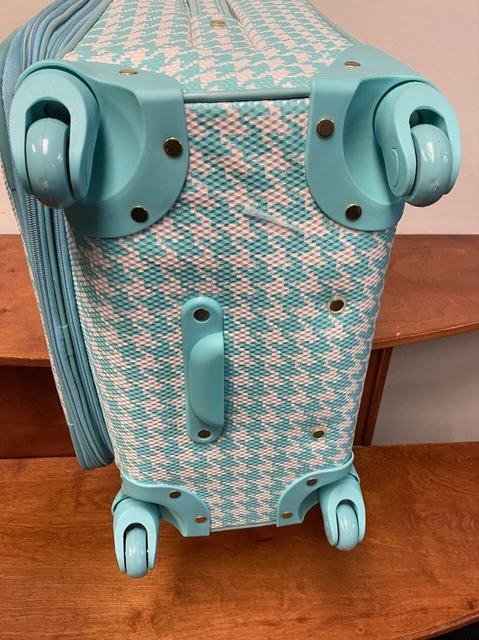 New Samantha Brown Houndstooth 2 Piece Set 20"/Tote Seafoam/White Color Spinner 7