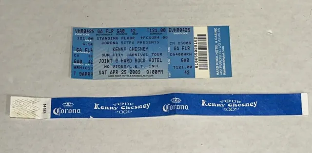 4/25/09 Country Music Kenny Chesney Concert Ticket Stub VIP Pass Joint Hard Rock