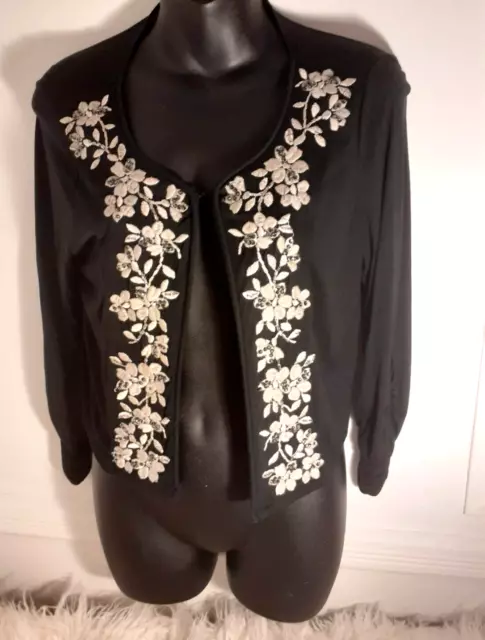 International Concepts INC Womens MED Black Cropped Cardigan Embroidery Bling