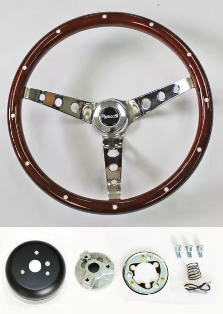 70's Fury Scamp Duster Cuda GTX RR Wood Steering wheel w/ Rivets 15" High Gloss