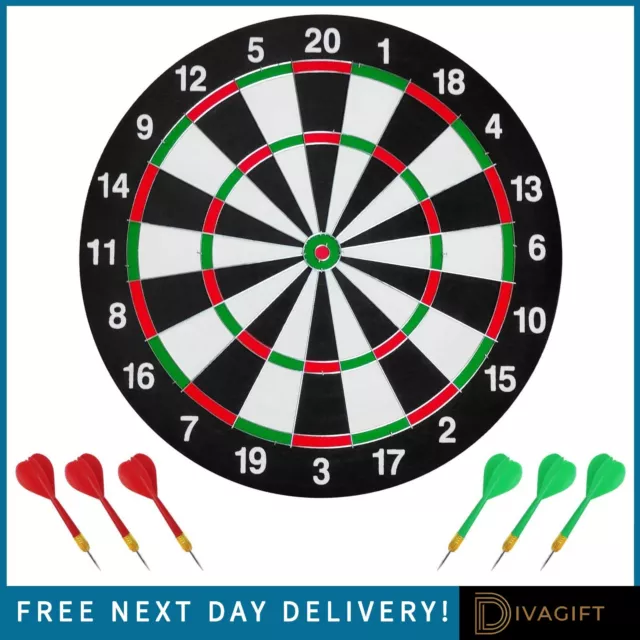 17" Double Sided Dart Board Game For Adults Kids Dartboard With 6 Darts Set New