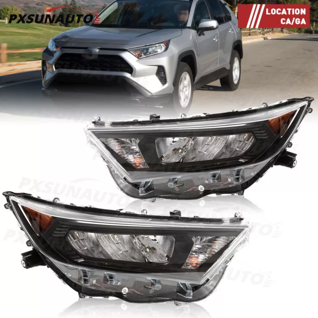 For 2019-2022 Toyota RAV4 LE XLE Headlight Assembly Chrome & Black LED Pair