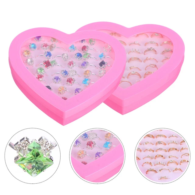 72 Pcs Girls Pretend Play Rings Kids Adjustable Child Boxed Little
