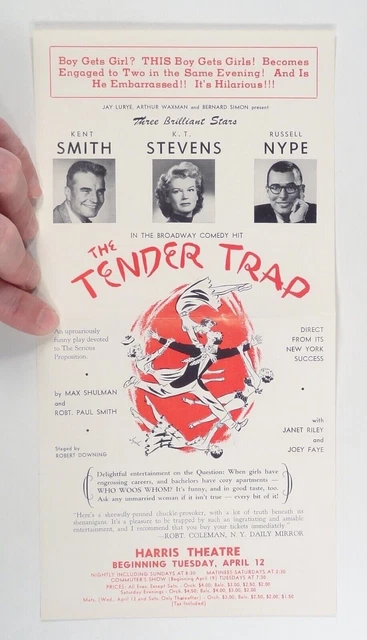 1955 flyer "THE TENDER TRAP" Harris Theatre (Chicago?) RUSSELL NYPE KENT SMITH