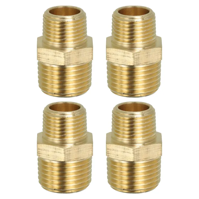 Brass Hex Nipple Pipe Fitting, 4 Pack 1/2" NPT x 3/8" NPT Male Couplings