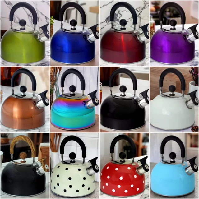 Whistling Kettle Stovetop Gas Electric Induction Hobs Stainless Steel 12 Colours