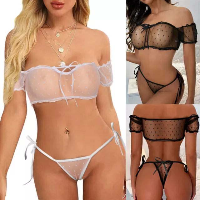 Femmes Sexy Lingerie Haut Soutien-Gorge String sous-Vêtement Ensemble Pyjama .