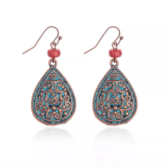 Gypsy Earrings Copper Verdigris Patina Boho blue green ethnic retro tribal drop