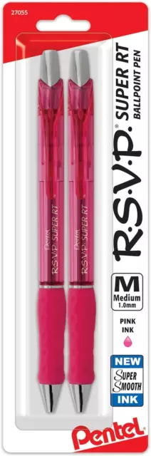 RSVP Super RT Ballpoint Pen, (1.0Mm) Medium Line, Pink Ink, 2-Pk - BX480BP2P