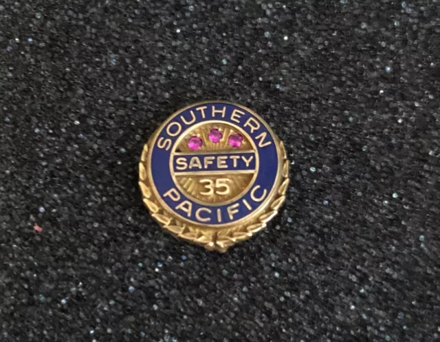 Rare Southern Pacific Railroad 1/10 10k GF Pink Gems 35 Vintage Tack Lapel Pin