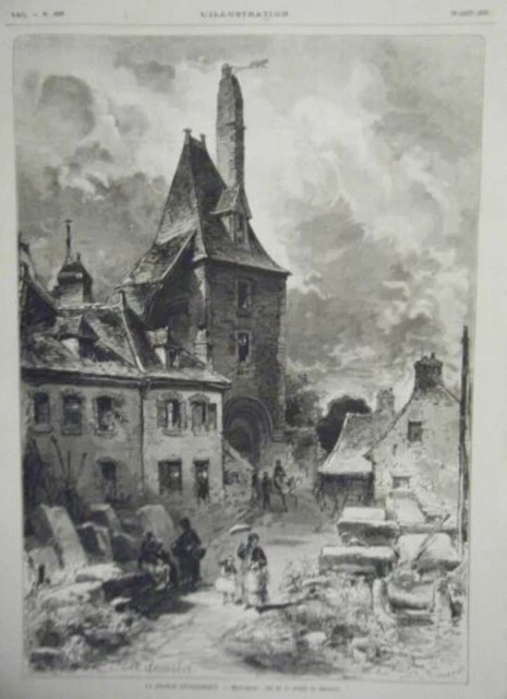 GRAVURE SUR BOIS 19ème MONTARGIS VUE DE LA PORTE DU CHATEAU
