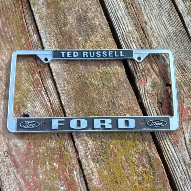 CAR DEALERSHIP METAL LICENSE PLATE FRAME: Ted Russell FORD