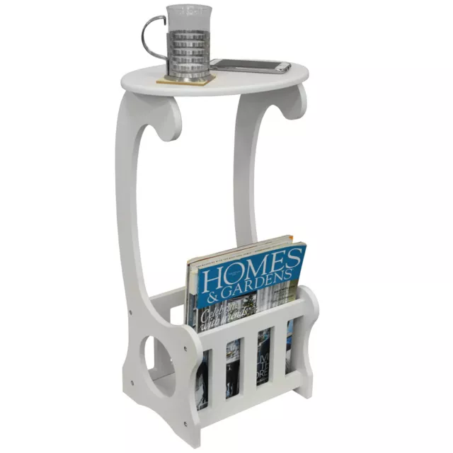 Side  End  Bedside Table with Magazine  Book Storage Rack  White OC1618