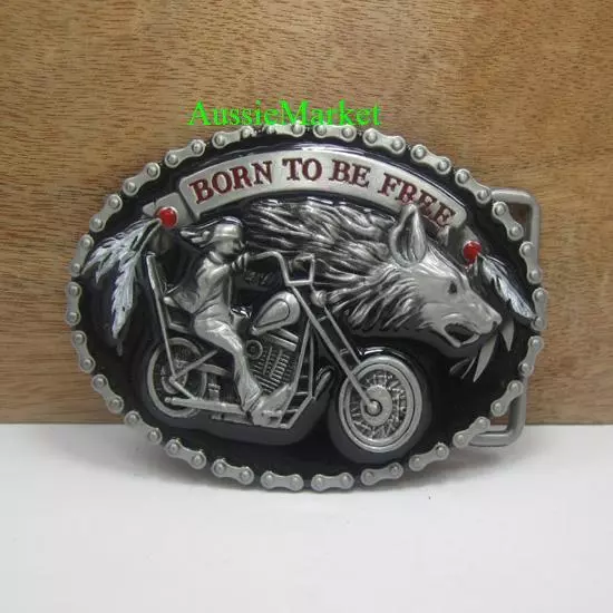 1 x mens belt buckle quality metal alloy motorbike bike chain wolf dog jeans new