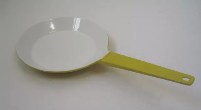 Enamelware Skillet / Fry Pan 7.5" Yellow/White Long Handle Unbranded