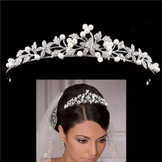 Crystal Wedding Bride Bridal Prom Party Pearl Flower Tiara Hair Band Headband AA