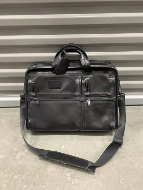 Tumi Alpha Black Leather Laptop Briefcase Messenger Bag