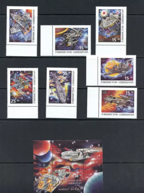 R1514 Usbekistan 1997 Weltraum Futuristisch Set & Blatt MNH