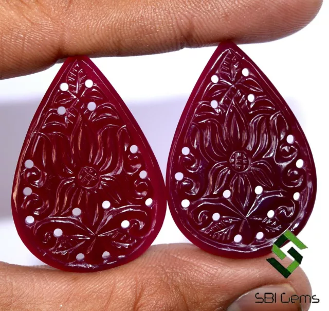 Natural Deep Red Colour Onyx Hand Made Carving Pair 39x27 mm 48.02CTS Loose Gems