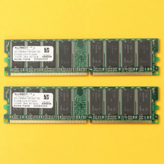 1GB SwissBit 2x 512MB DDR DDR-400 PC3200 DDR1 Desktop 184Pin RAM Memory *TESTED*