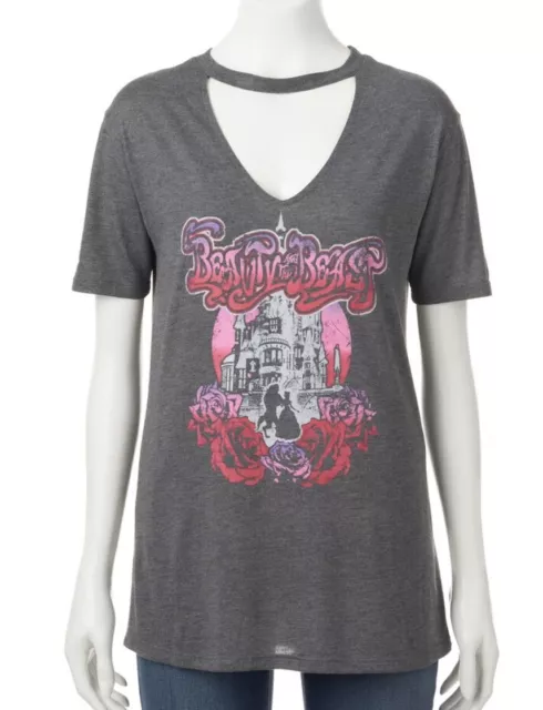 Disney's Beauty and the Beast Juniors Choker Neck Graphic Tee