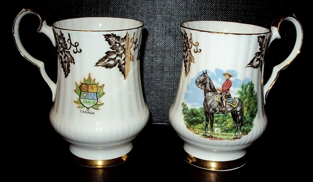 2 Vintage Royal Windsor Bone China England Canadian Mounties Coffee Cups Horse