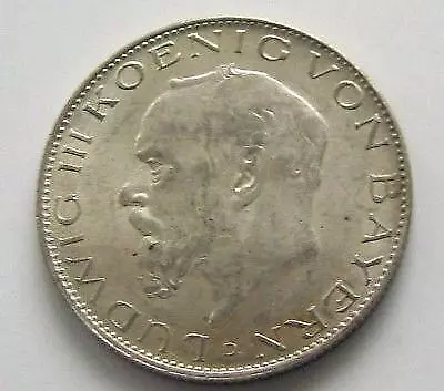 P # Coin Münze König Ludwig III Bayern 2 Mark Silber 1914 D  Jäger 51