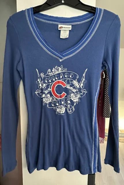 Rare Chicago Cubs 5th & Ocean Women’s S Long Sleeve V-neck Ribbed T-shirt MLB