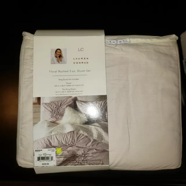 NWT LC Lauren Conrad KING Lilac Floral Ruched Duvet Cover Set - 3 Piece 3