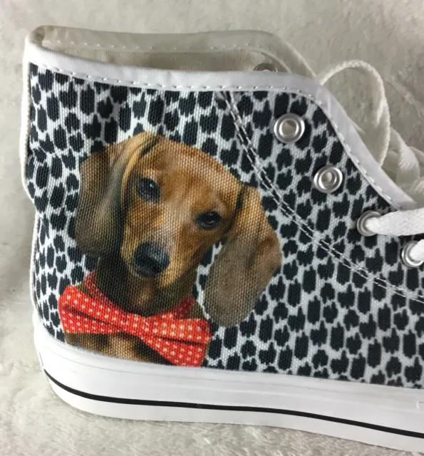 Dachshund Wiener Dog Shoes Women's 8 Mens 6 Canvas Sneakers Black White High Top