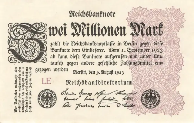 Deutschland Germany 2 Millionen Mark 1923 (FZ:LE) Ro103a UNC