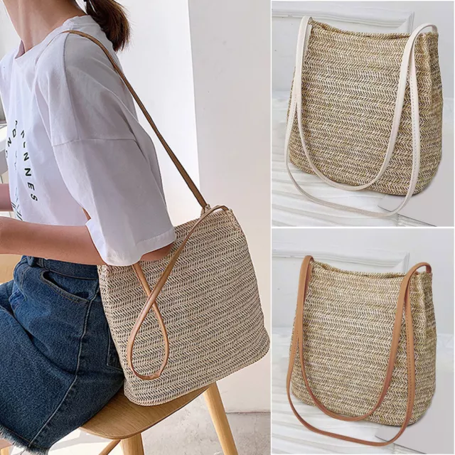 Ladies Summer Straw Bag Rattan Wicker Handbag Crossbody Tote Beach Shoulder Bag