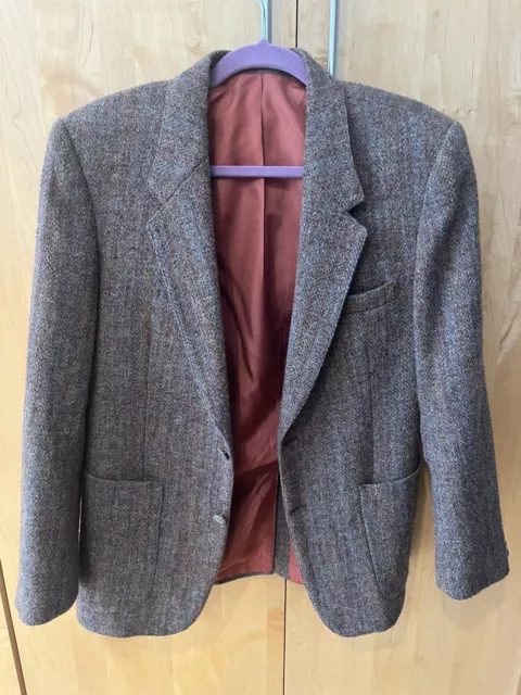 Vintage Harris Tweed Blazer Mens 38R Brown Red Orange Blue Wool 2 Button Canada