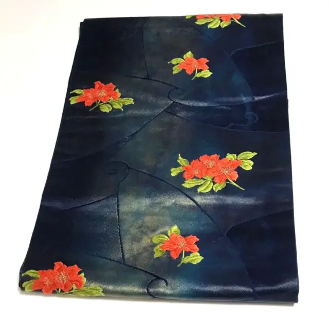 8440# Japanese Vintage Nagoya Obi Belt kimono Pure Silk Unused Dark Blue