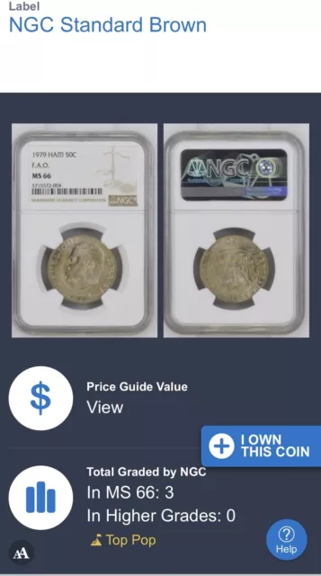1970 Haiti 5 Centimes- NGC MS66 highest graded