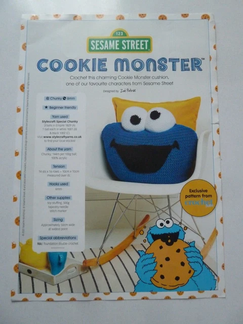 TOY CROCHET PATTERN - Sesame Street Cookie Monster Cushion £0.99