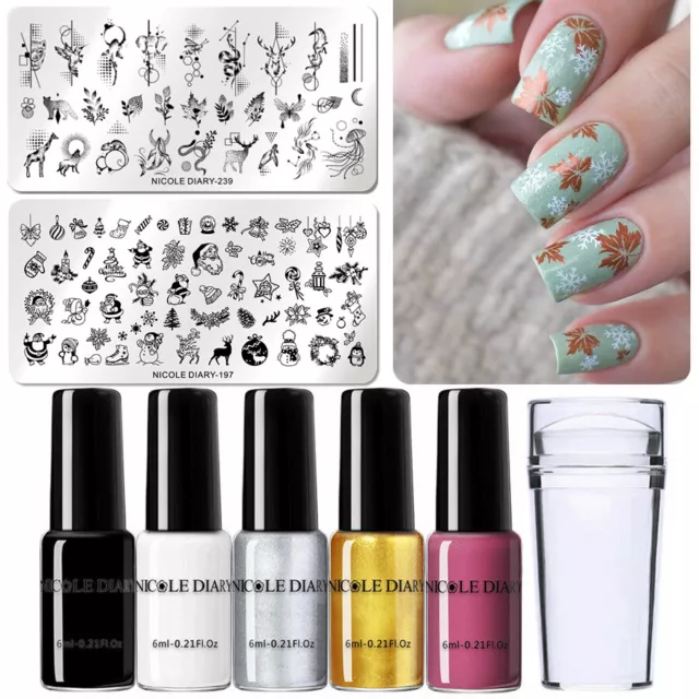 NICOLE DIARY NAIL Art Stamp Plate Stamping Polish Set with Stamper ...