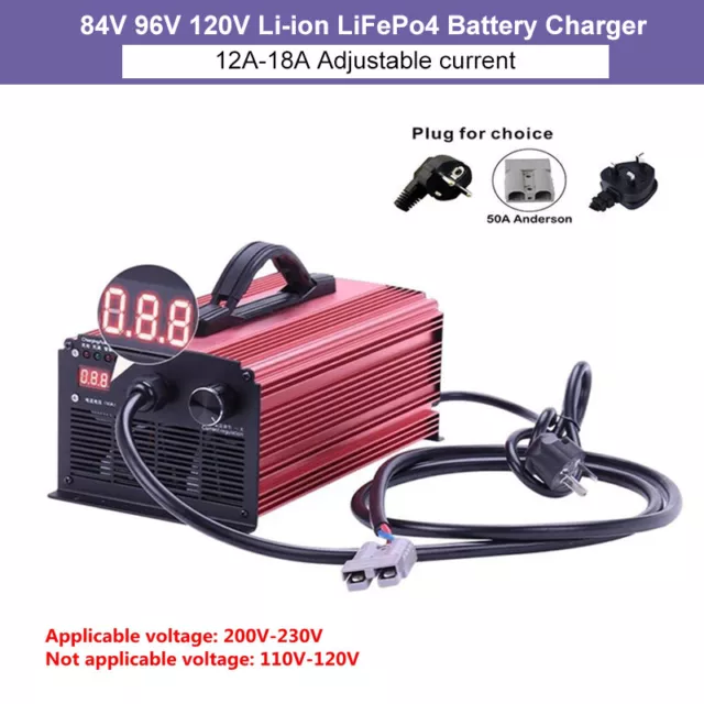 84V 96V 120V Li-ion LiFePo4 Lithium Battery Super Fast Charger 12-18A Adjustable