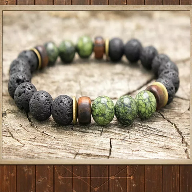 8mm Lava Stone Beads Handmade Bracelet 7.5inch Meditation Religious Spirituality