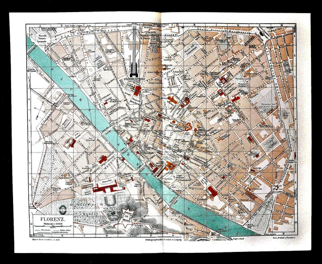 1904 ANTICA STAMPA.MAPPA TOPOGRAFICA DELLA CITTA DI FIRENZEFLORENZ