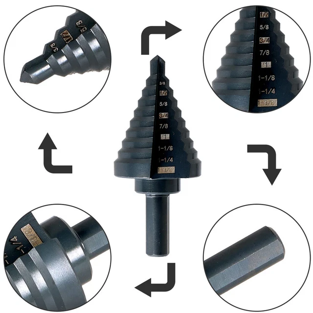 5 PCS Step drill 8 inch high speed steel M2 porous 50 size in 1/8-1-3 SAE Black 2