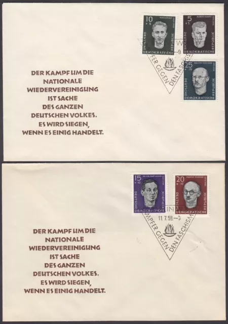 DDR-1958:  2 FDC mit MiNr:  635-639   -ESST-